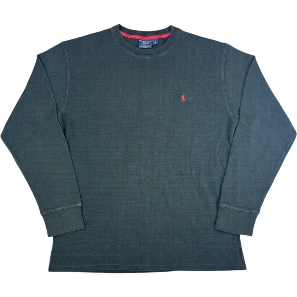 Polo Ralph Lauren Mens 2XL Black Waffle Knit Thermal Crewneck Sleepwear Top